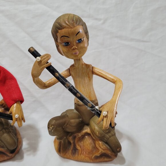 Tilso Pixie Elves Musicians Vintage Figurines MCM 60s Golden Fantasy 7" Set of 2 - Picture 3 of 16